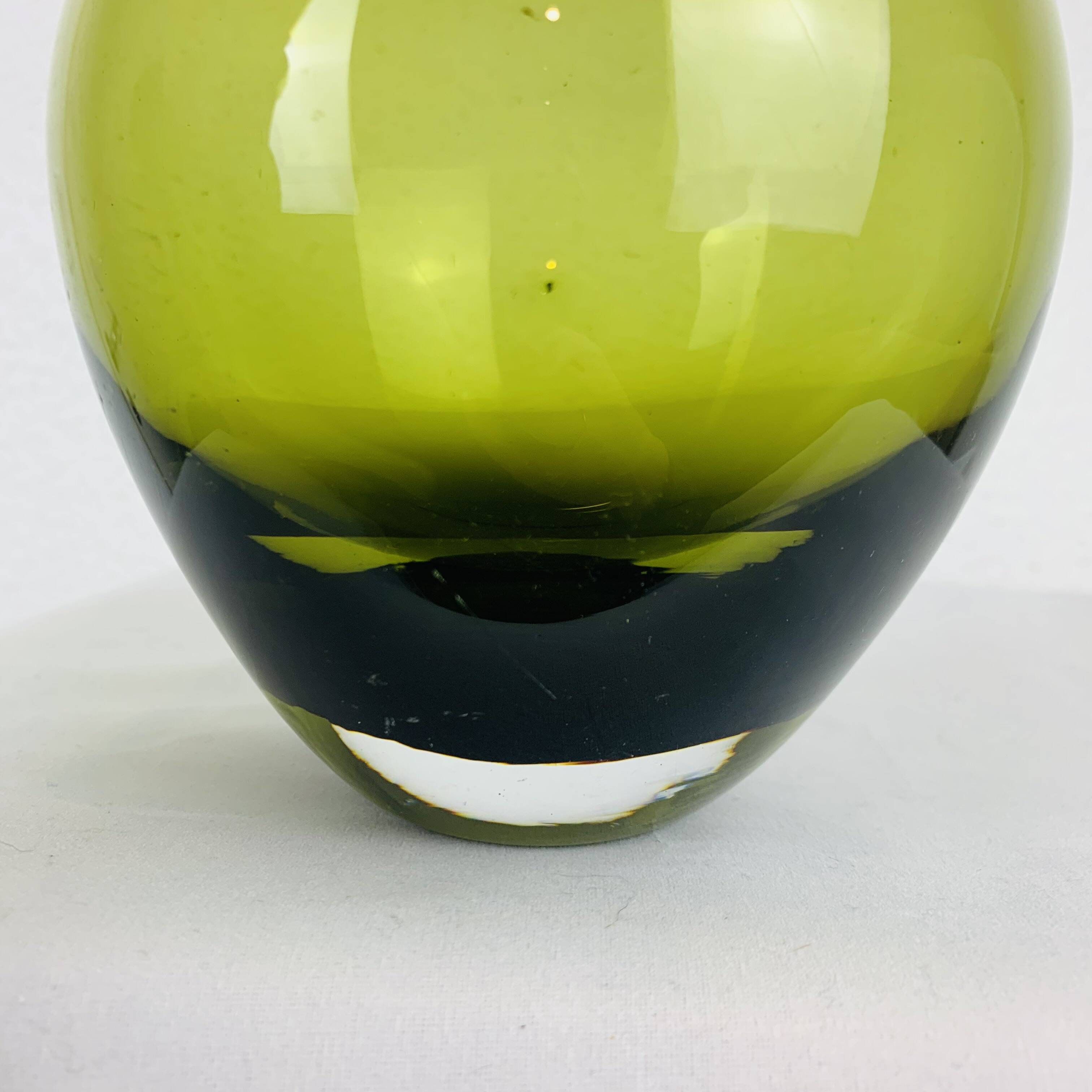Scandinavian green blown glass vase, vintage