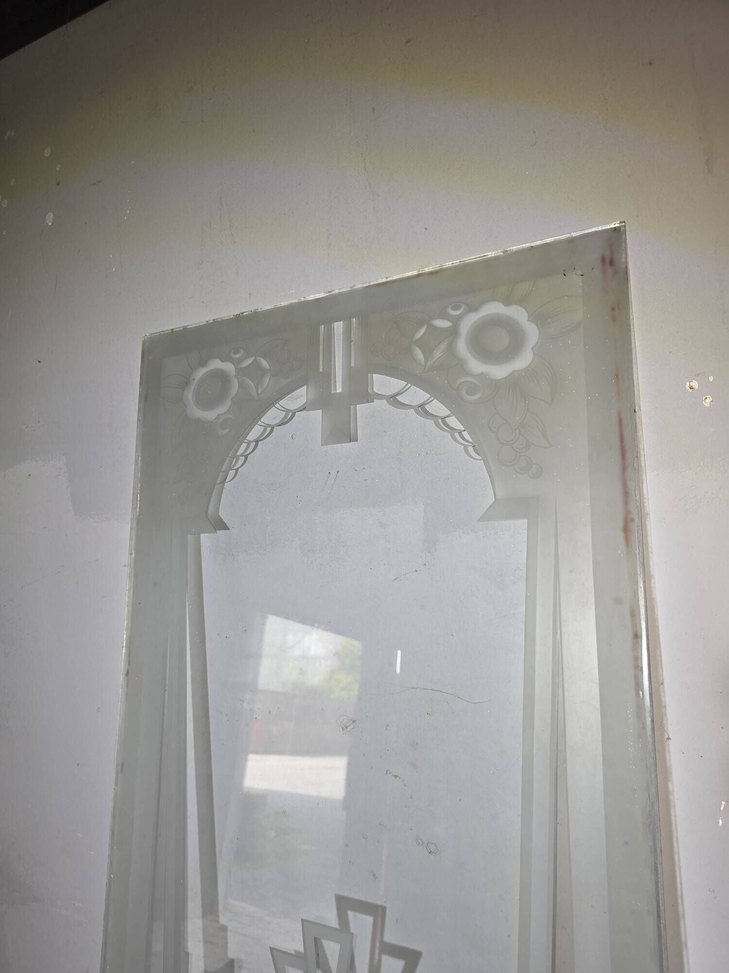 Art Deco engraved glass door panel