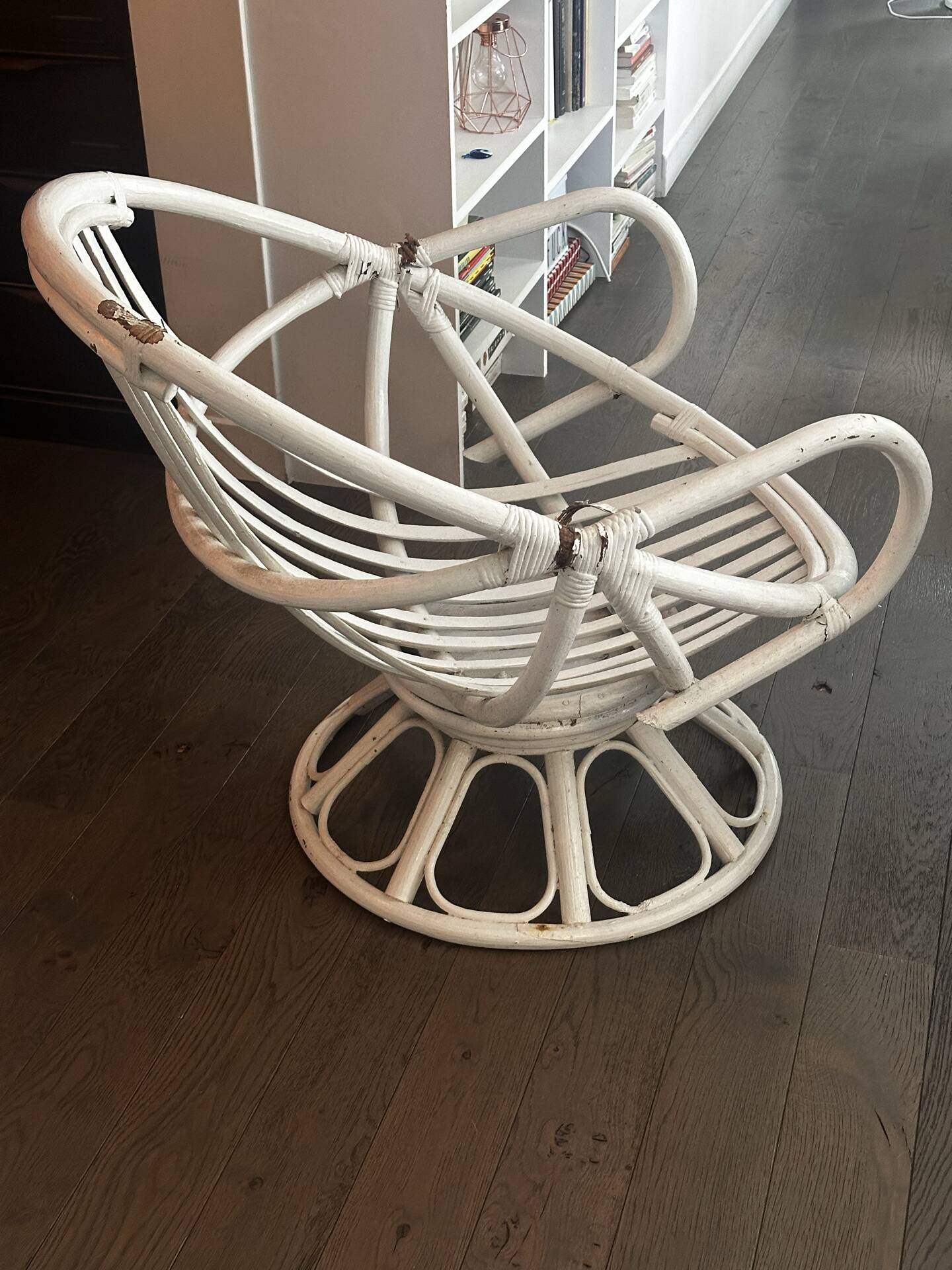 Vintage armchair in white lacquered rattan