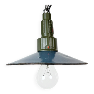 Suspension militaire en émail bleu industriel avec un dessus en aluminium coulé, années 1960