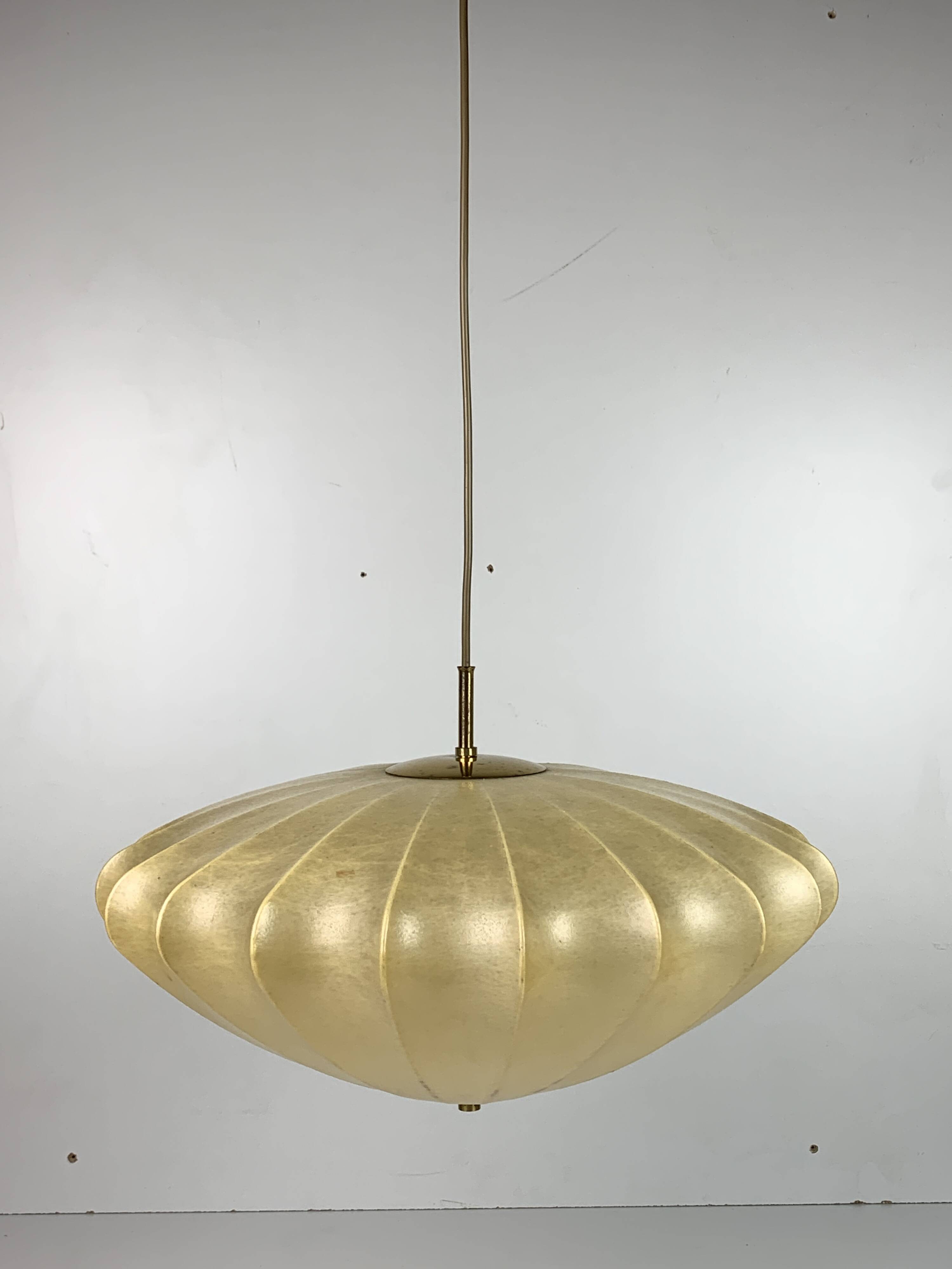 Mid-Century UFO Cocoon Hanging Lamp with Brass in the style of Achille Castiglioni, 1960s