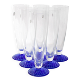 Set of 6 Vintage Blue-Footed Glasses /Rare Tall Tumblers / Zwiesel Glas / G