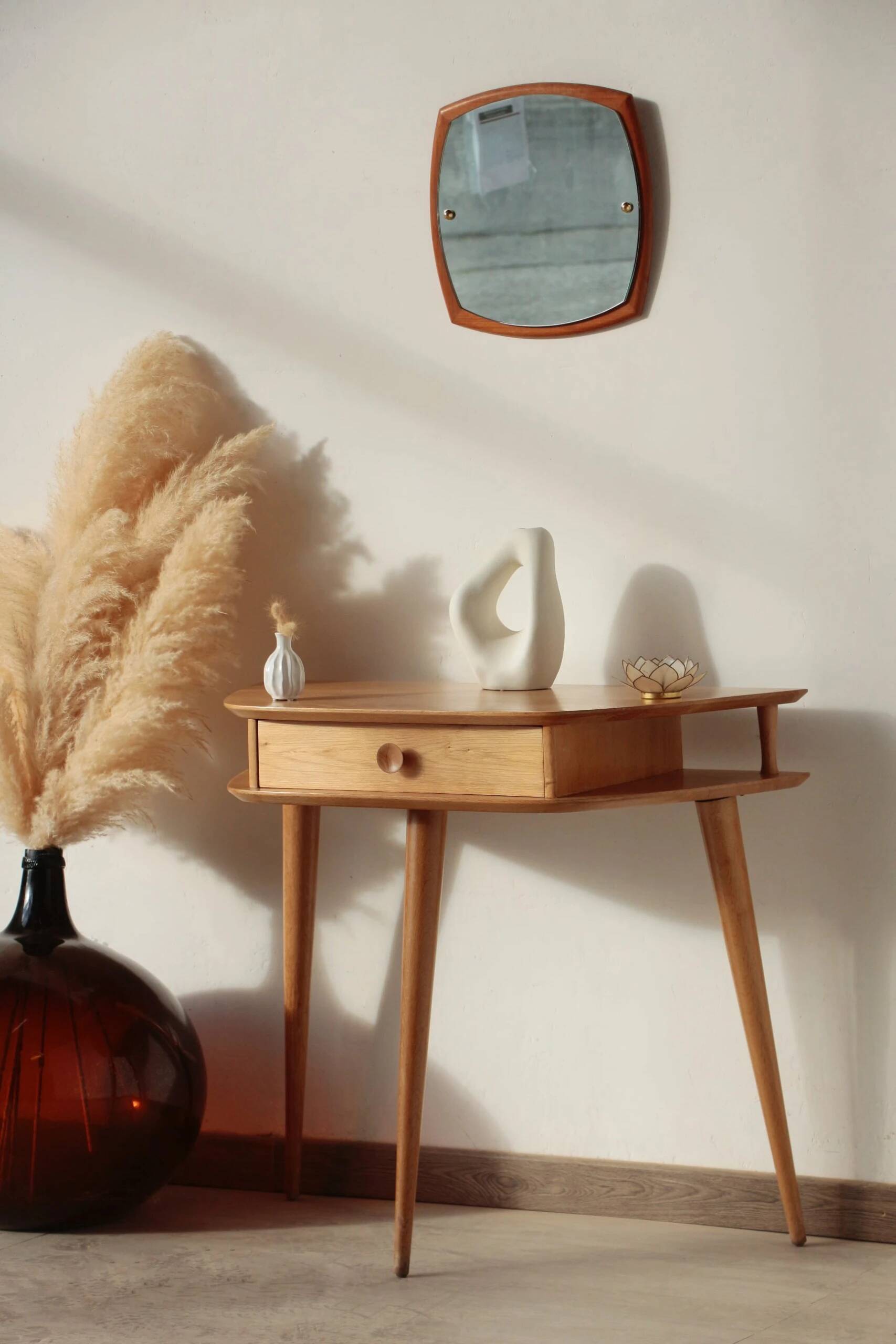 Solid oak tripod console table – vintage & restored