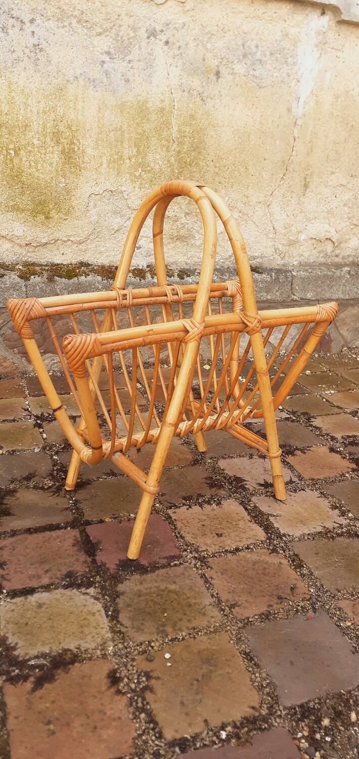 Vintage 1950s rattan magazine holder