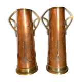 Pair of GBN art deco copper and brass vases