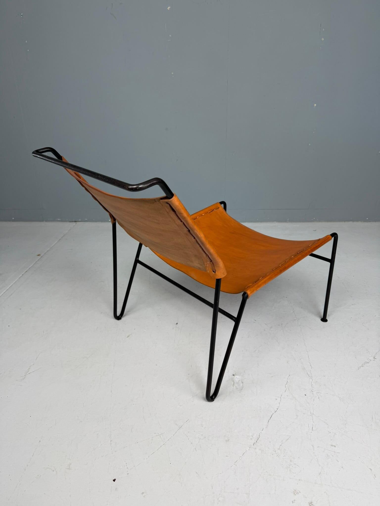 A. A. Dolleman Lounge Chair by Metz & Co, Mid-Century Leather & Metal