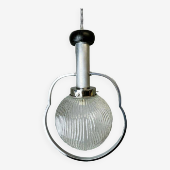 Lampe suspendue en verre chromé moderne du milieu du siècle