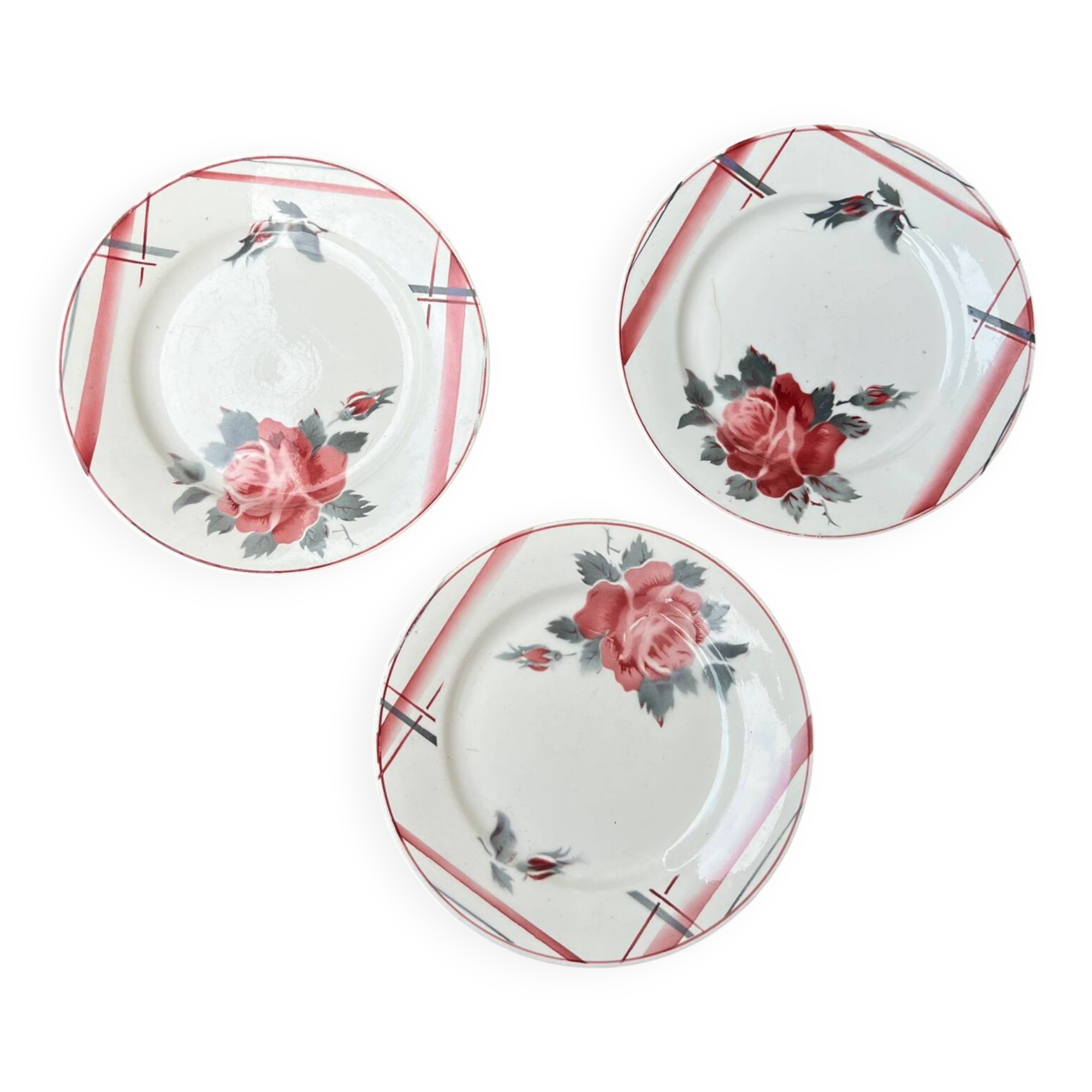 Terre de Fer Digoin plates, vintage rose