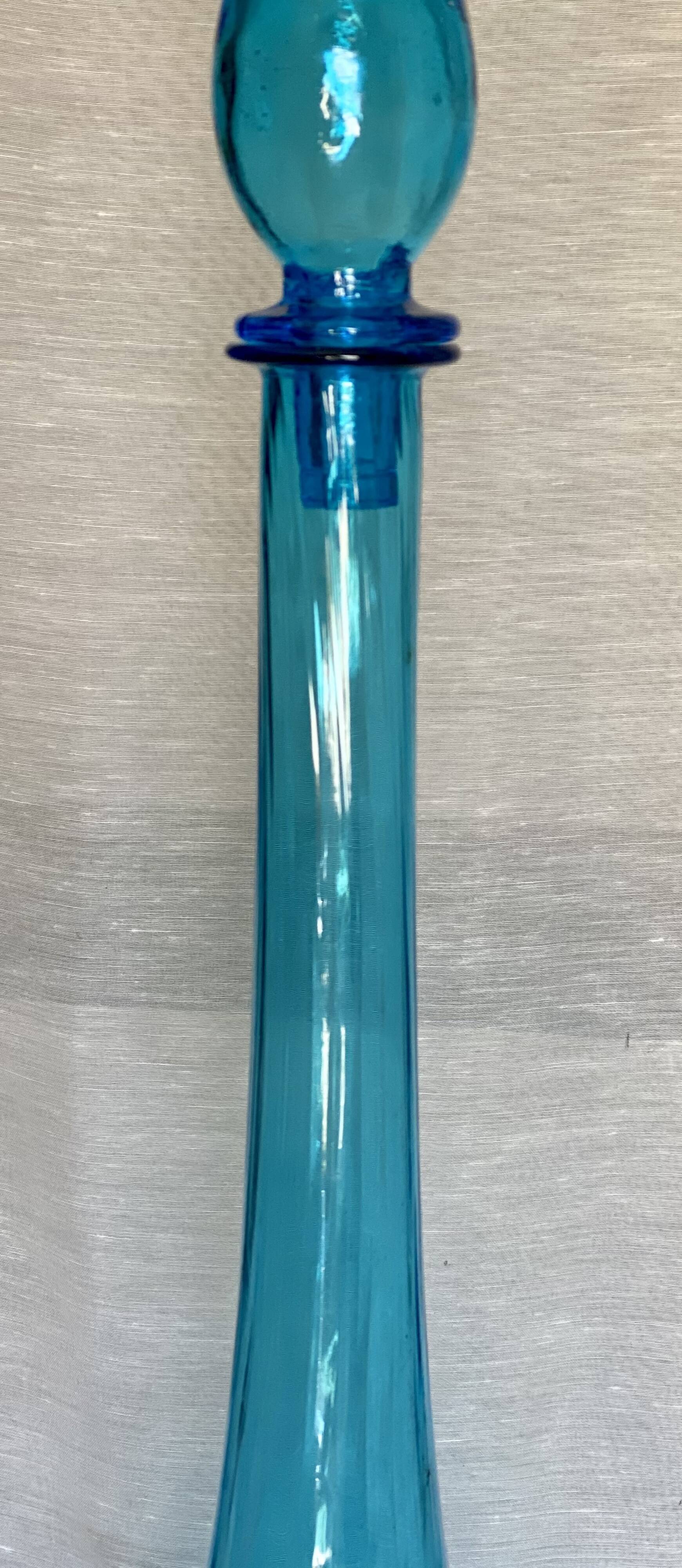 Large Empoli bottle (66cm) vintage 1960 blue tinted glass Murano carafe