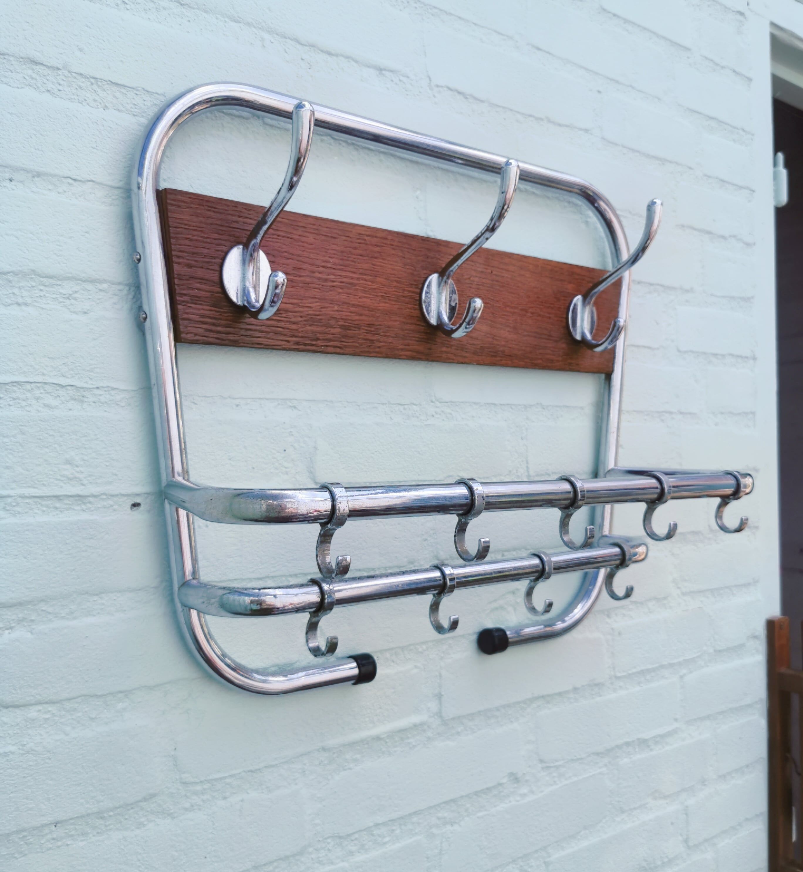 Vintage metal wall coat rack from the seventies