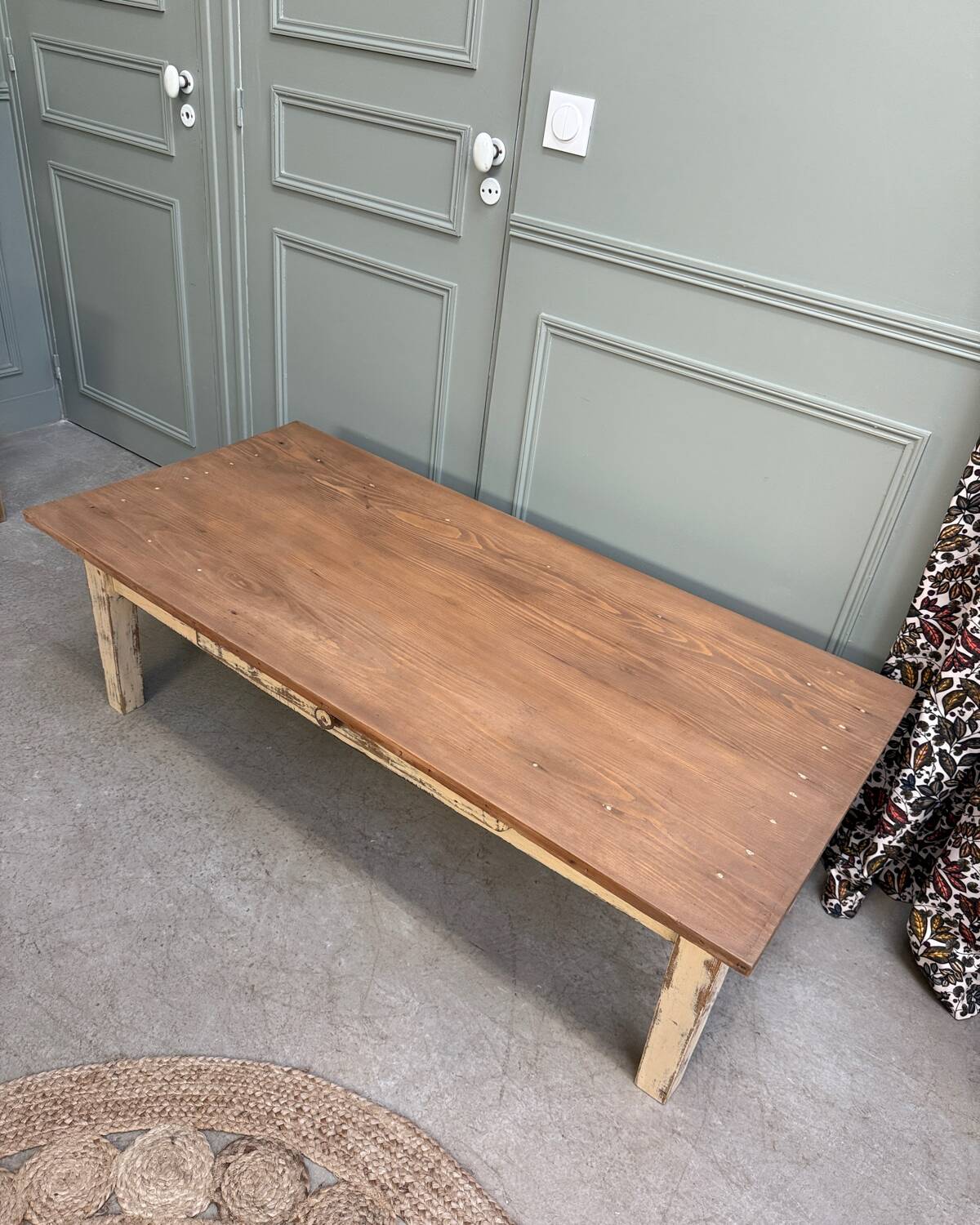 Large patinated farmhouse coffee table