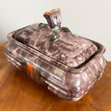 Jasba 25 Lidded Candy Box with Orange Tulip Handle, West-German Mid-Century Fat Lava Bonbonnière