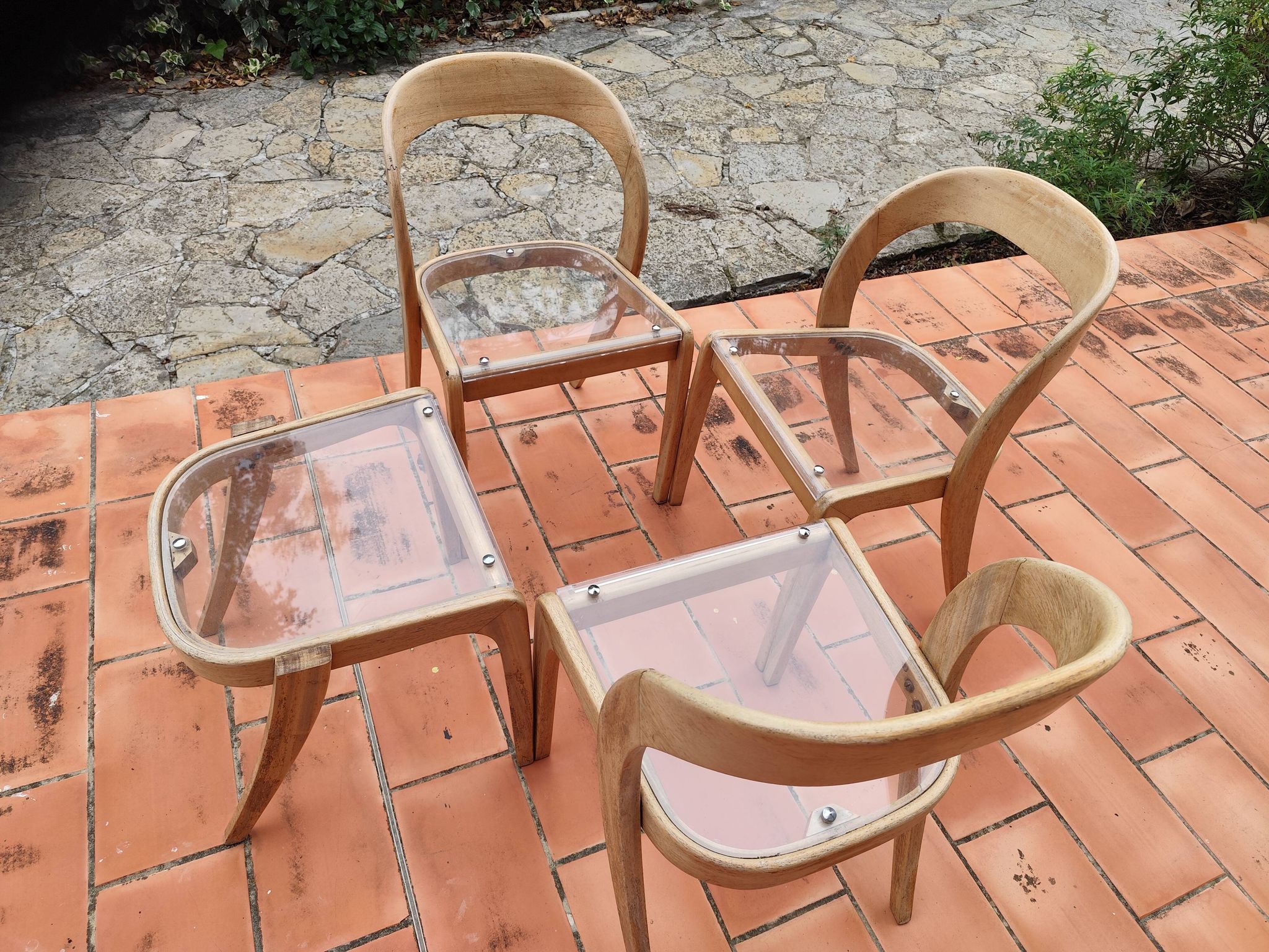 Set of 3 chairs + 1 stool baumann model gondole light oak reinterpreted
