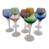 8 coloured Murano wine glasses from the 1950s