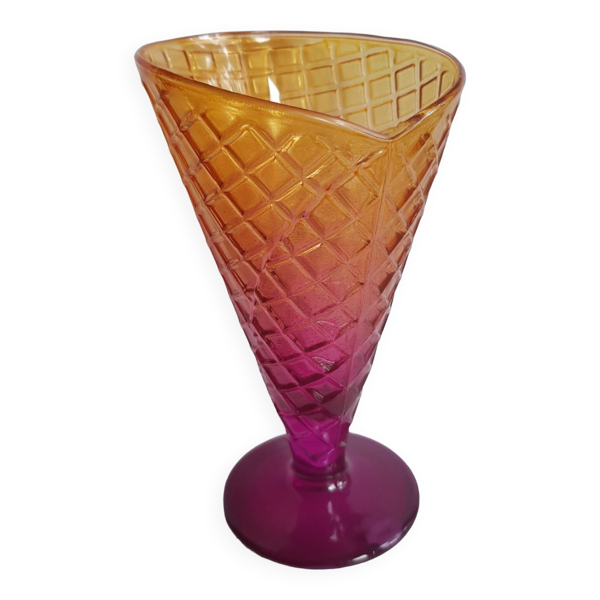 Bormioli Rocco violet et doré coupe à dessert glacée, fabriquée en Italie.