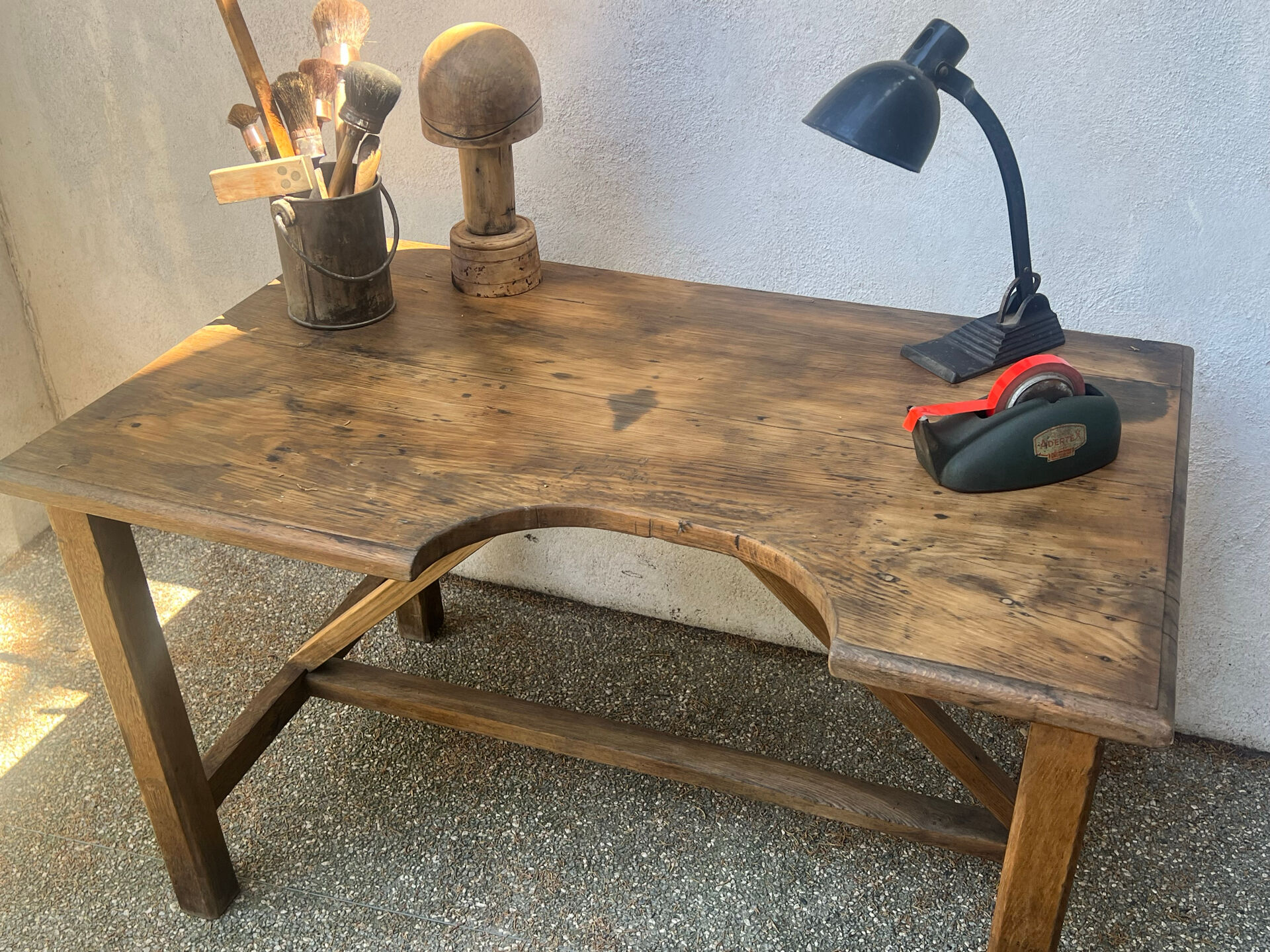 Old workshop desk made of solid wood