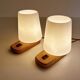 Pair Vintage Scandinavian Lamps, Wood Glass
