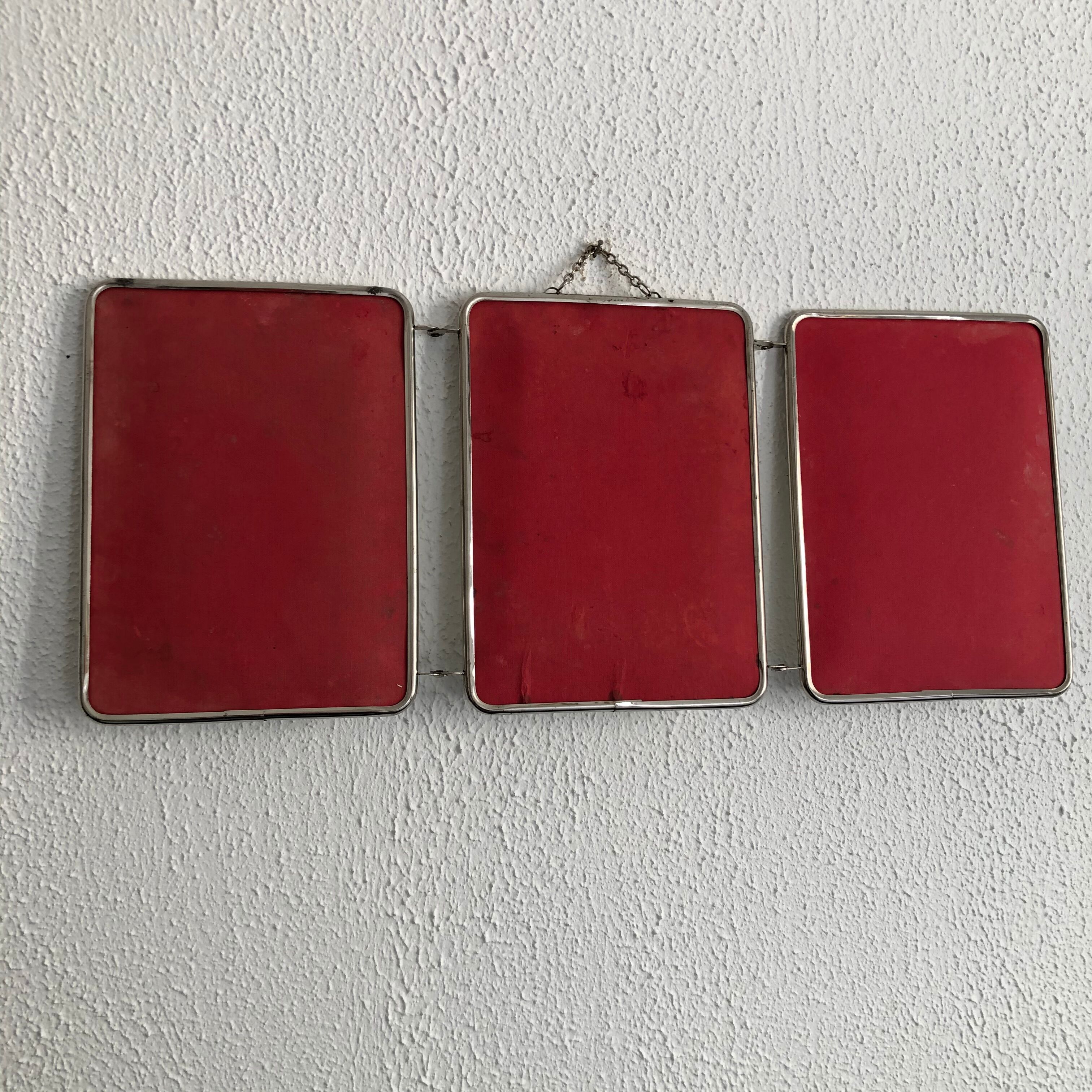 Mirror triptych vintage raspberry barber 1960 - 23 x 56 cm
