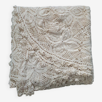 couverture plaid en crochet vintage 236cm sur 170cm couleur beige