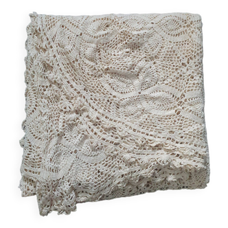 vintage crochet plaid blanket 236cm by 170cm beige color