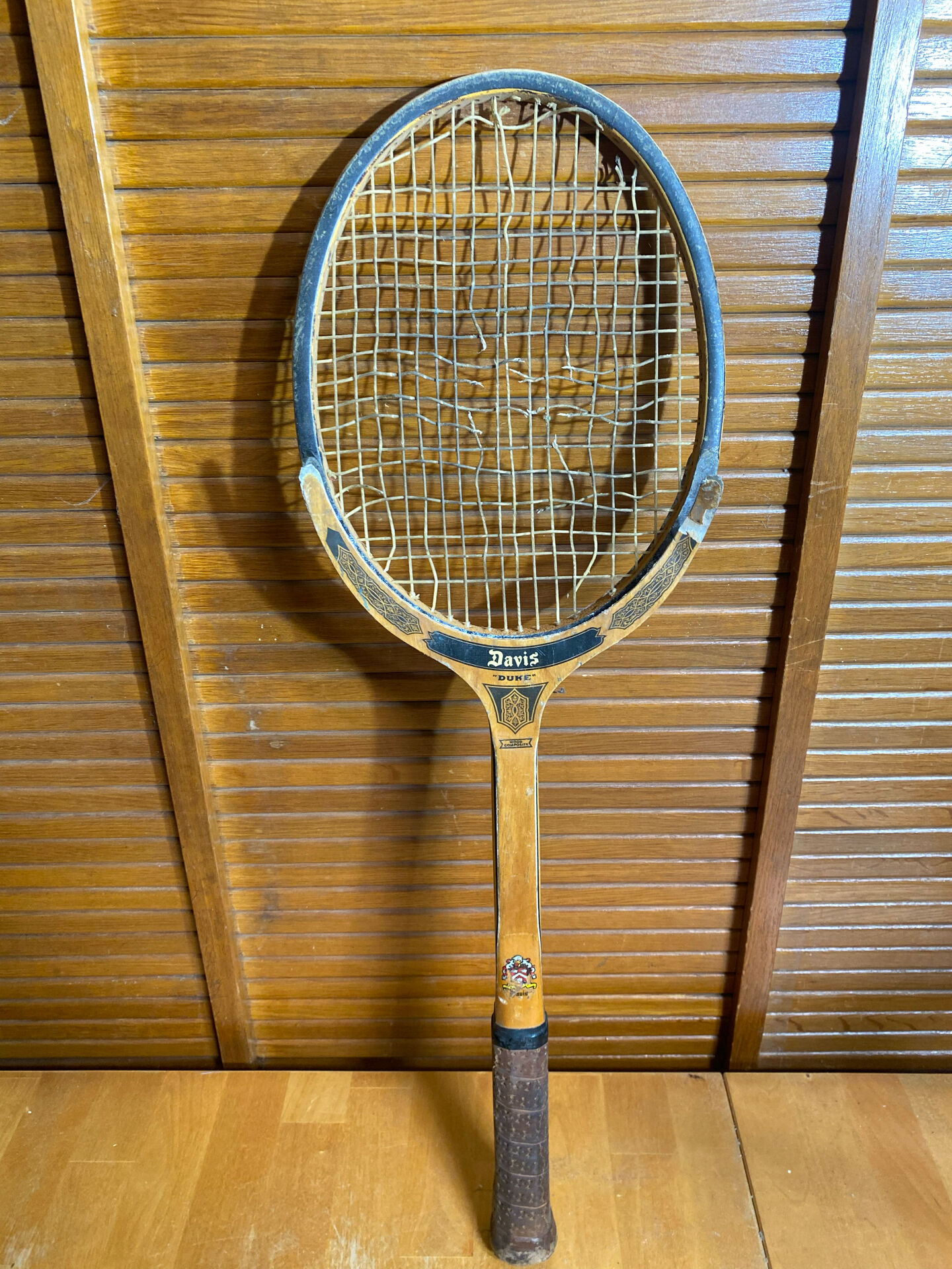 Vintage Tennis Racket DAVIS Duke Wood + Leather Case #E218