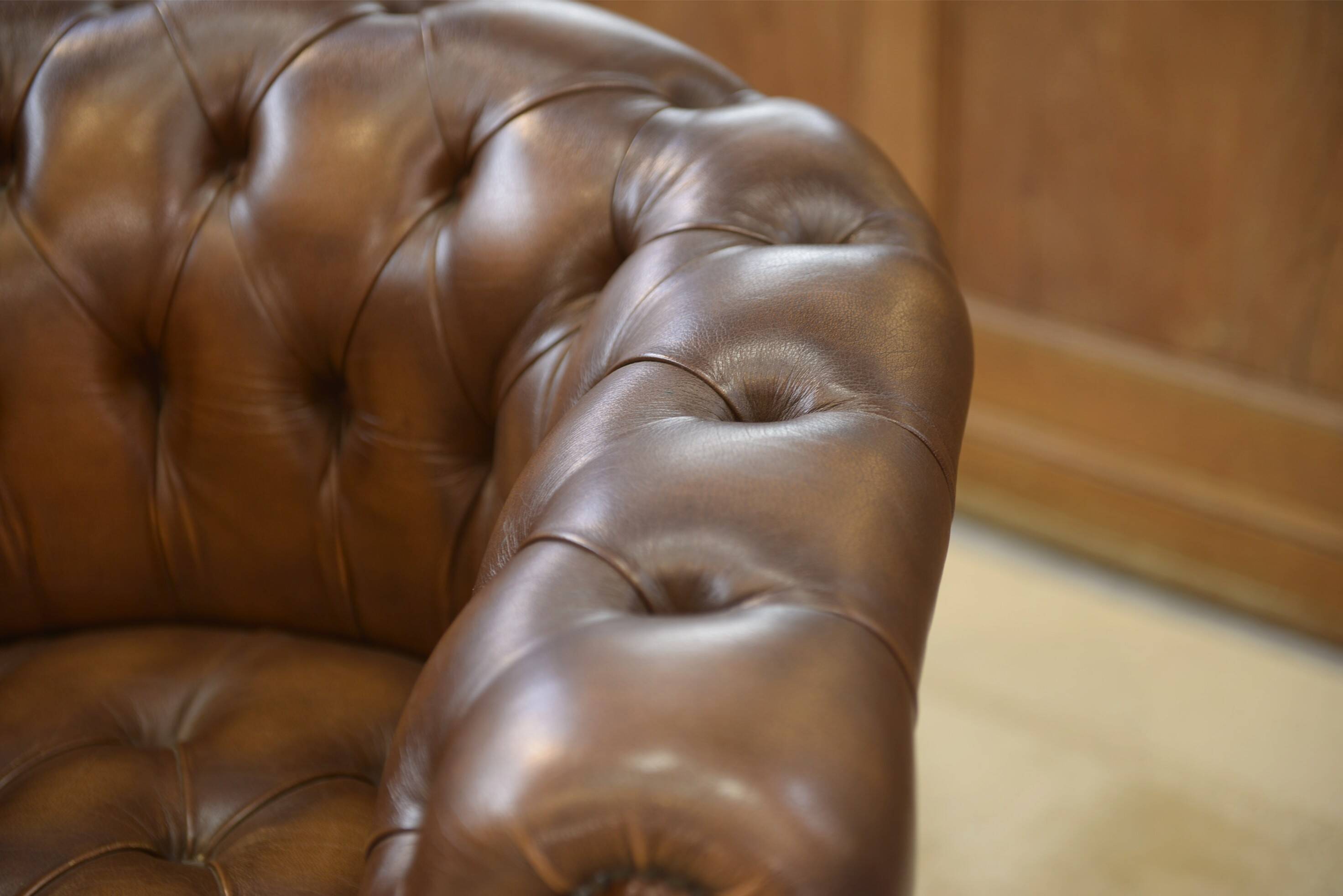 Pair of upholstered leather Club armchairs