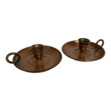 Paire d’anciens bougeoirs cuivre rat de cave