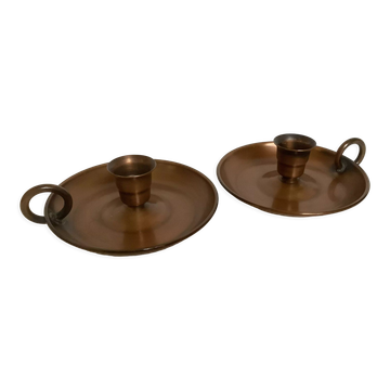 Paire d’anciens bougeoirs cuivre rat de cave