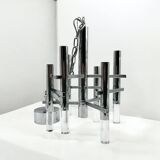 Large 70s Pendant Lamp in Chrome Metal and Perspex by Sciolari