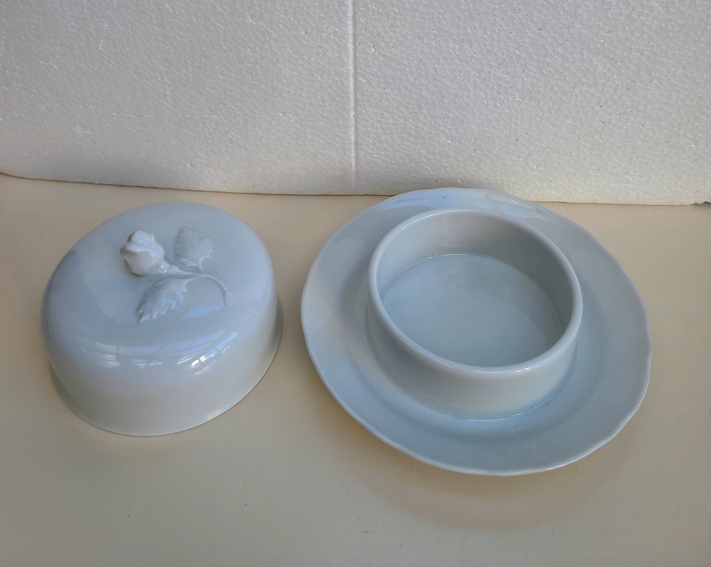 White porcelain butter dish with cover