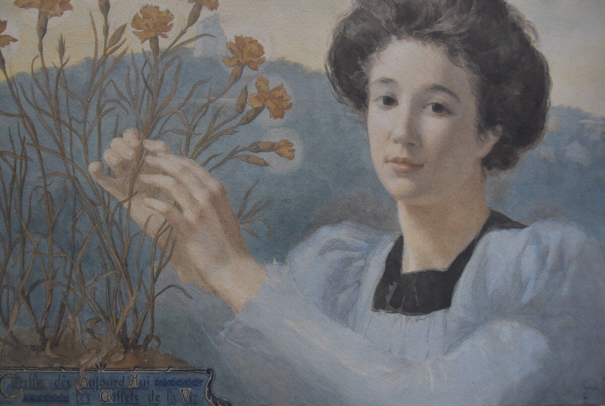 Gustave Riquet (1866-1938) The Carnations of Life, 1898 Watercolour Signed