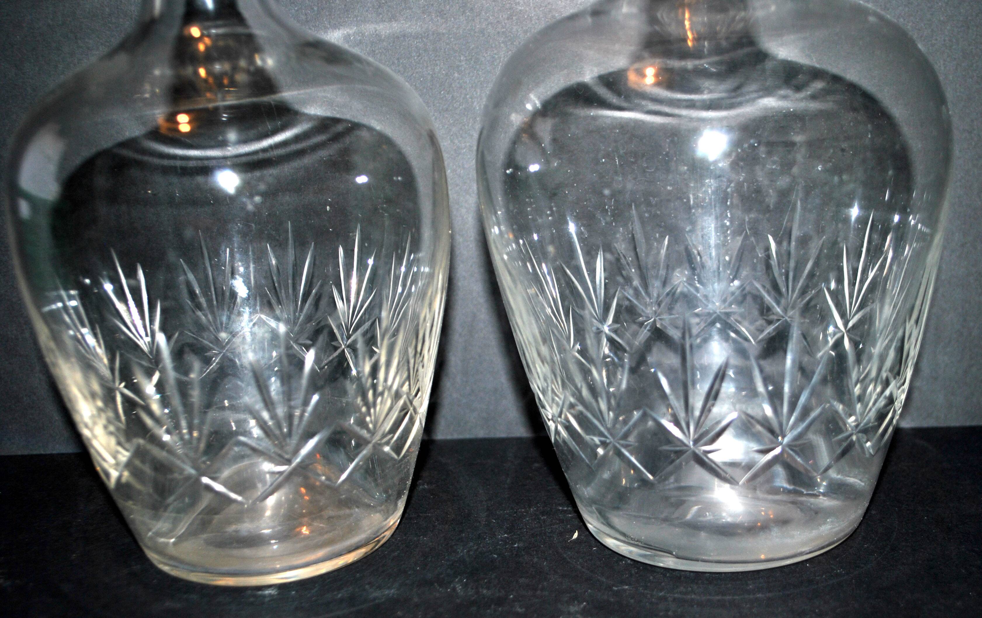Set of 2 antique cut crystal wine decanters from Cristallerie Lorraine