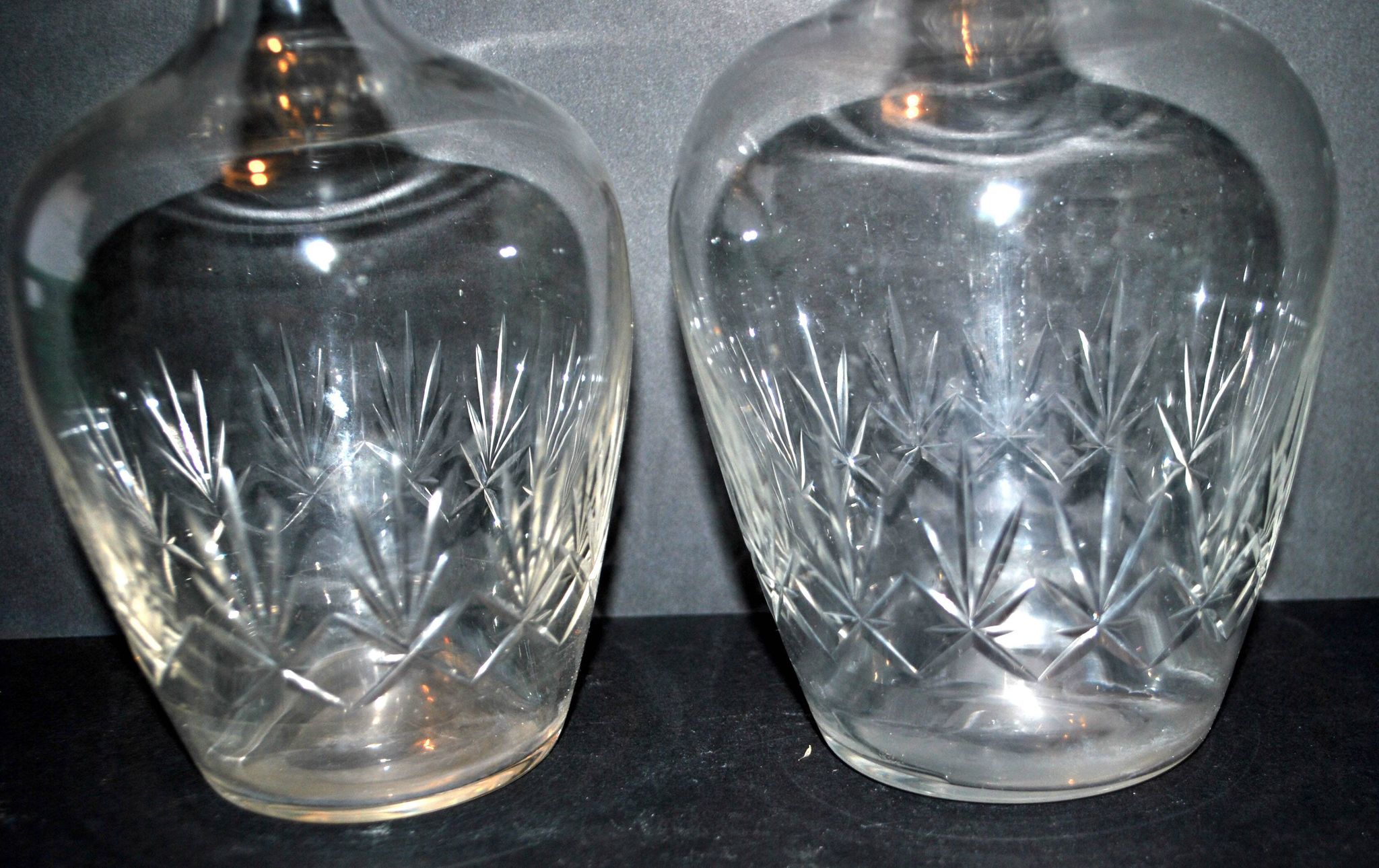 Set of 2 antique cut crystal wine decanters from Cristallerie Lorraine