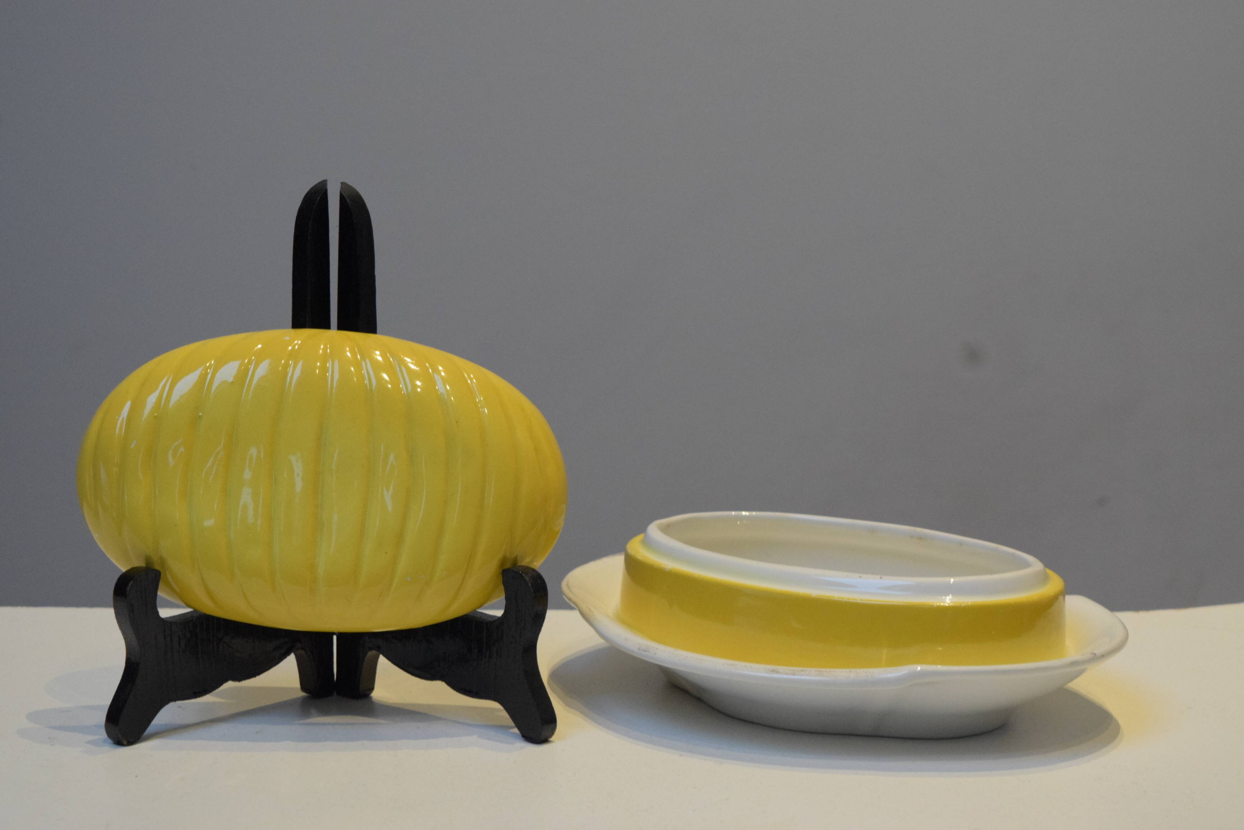Vintage glazed ceramic butter dish - Manufacture Impériale de NImy