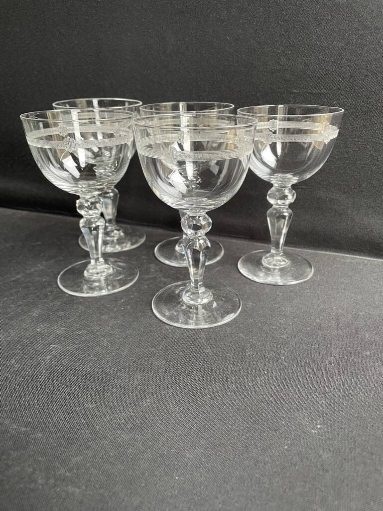 5 glasses in light blown, cut and guilloché crystal
