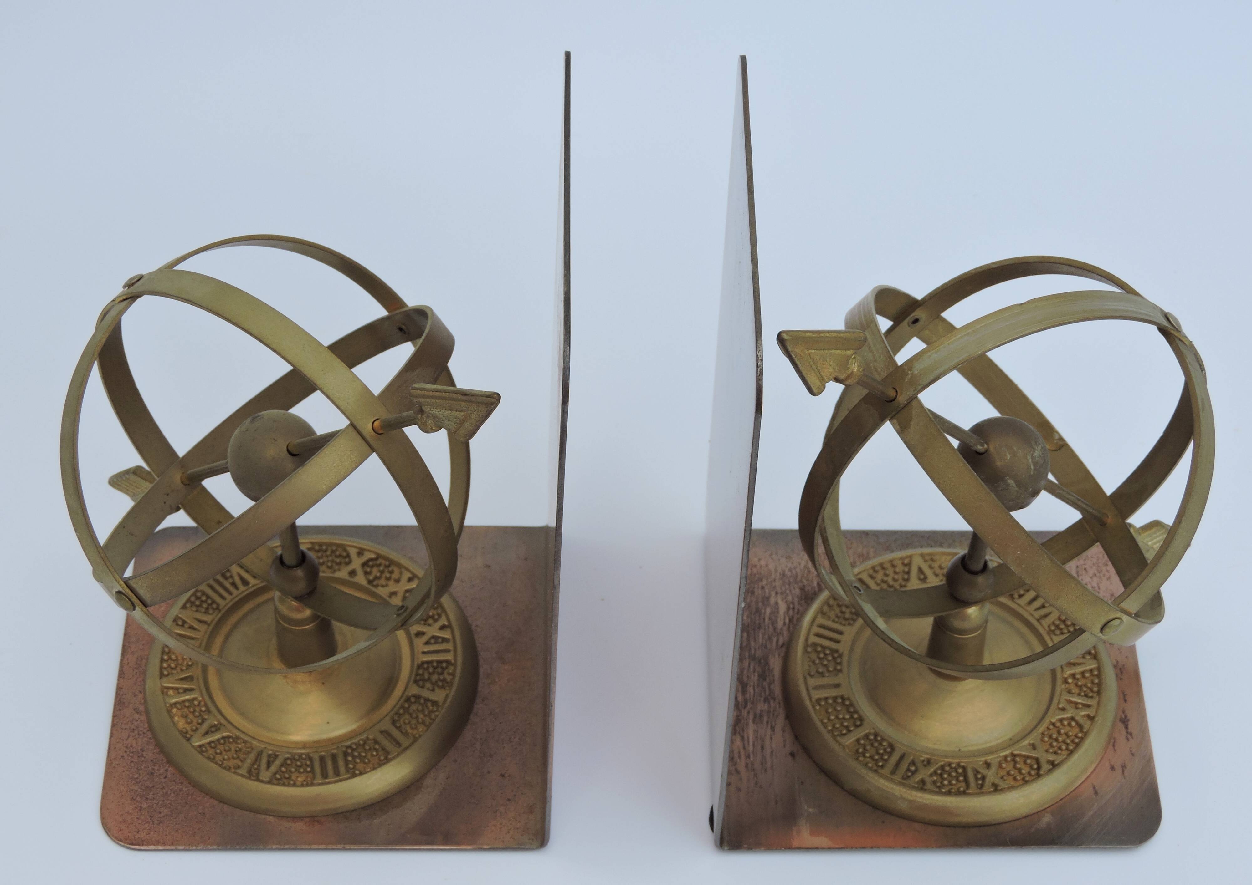 Pair of greenhouse book Astrolabe Sphere Armillary brass 1970