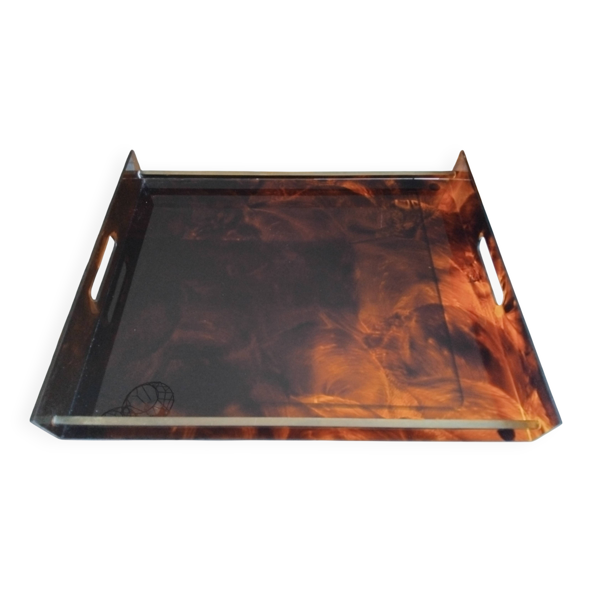 Vintage maison mercier tray in tortoiseshell lucite
