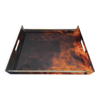 Plateau vintage Maison Mercier en lucite façon écaille de tortue