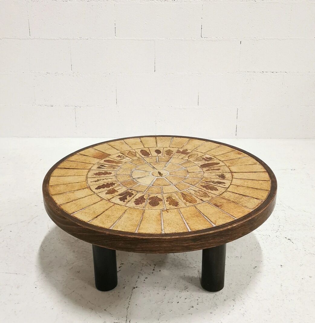 Table basse ronde herbier Roger Capron 1960