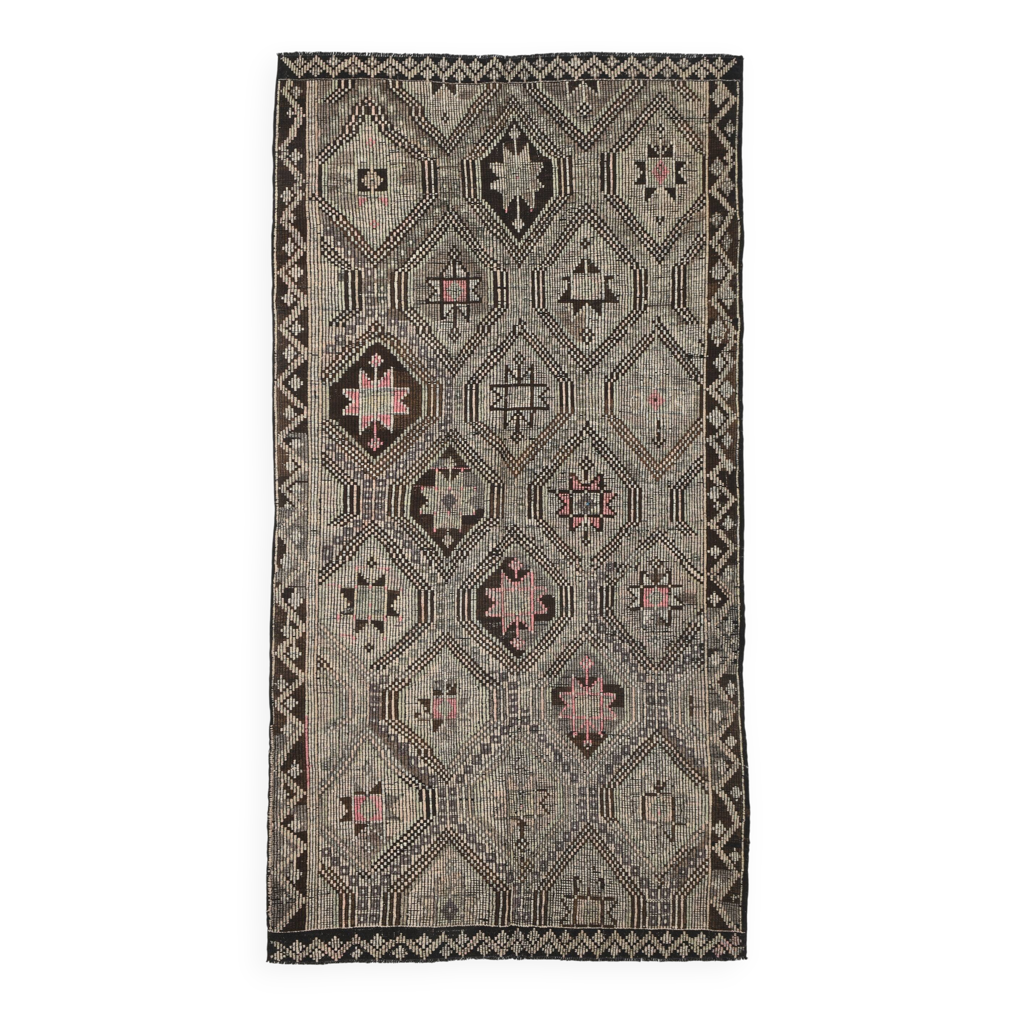 5x10 Long Wide Brown & Cream Kilim Rug, 151x286Cm