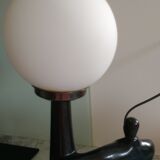 Metallic black table lamp and opal globe 1980s