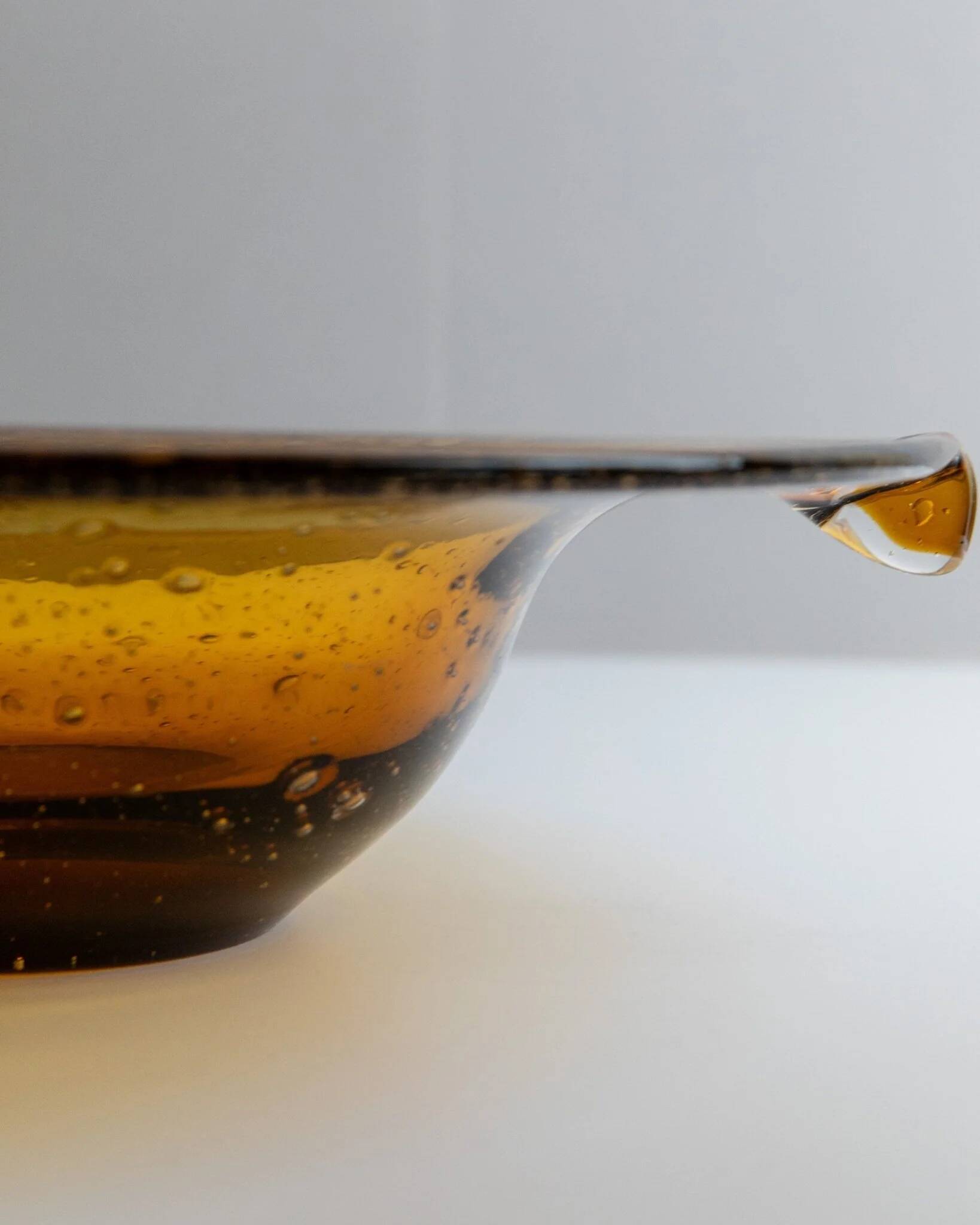 Amber Murano Glass Bowl, Large Vintage 1970s Italian Mid-Century with Bubbles