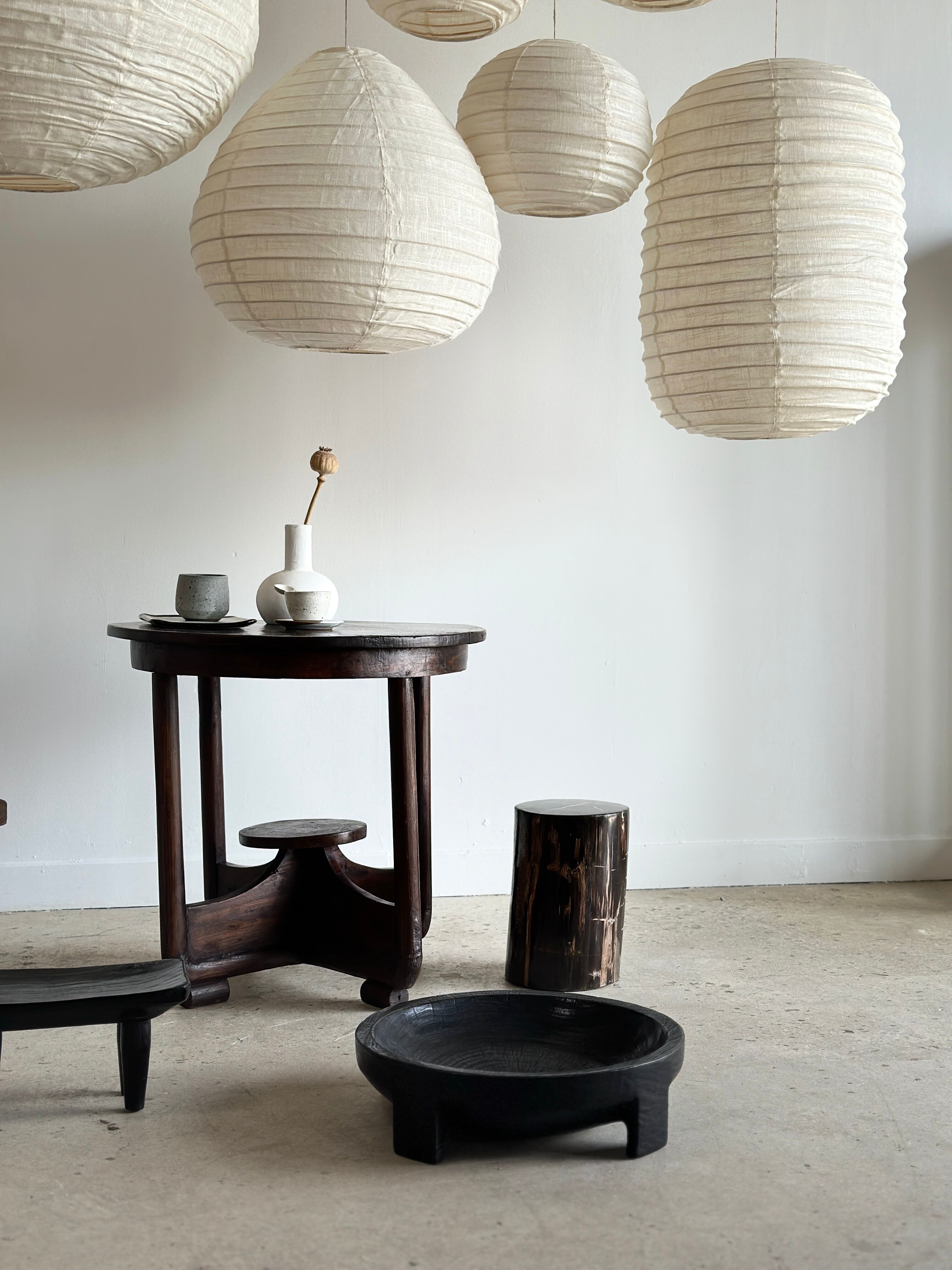 Suspension in rattan and natural japanese linen in the shape of a drop