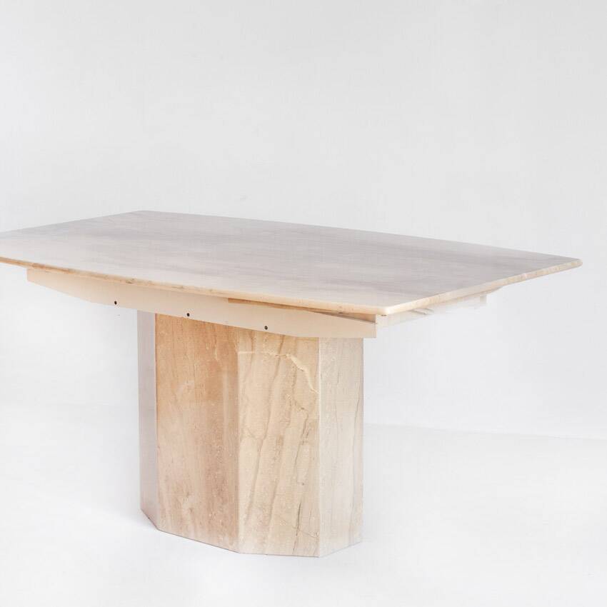 Vintage dining table with travertine extensions. Italy, 1990s