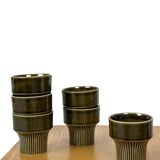 Ensemble de 6 tasses vintage en grès émaillé vert olive