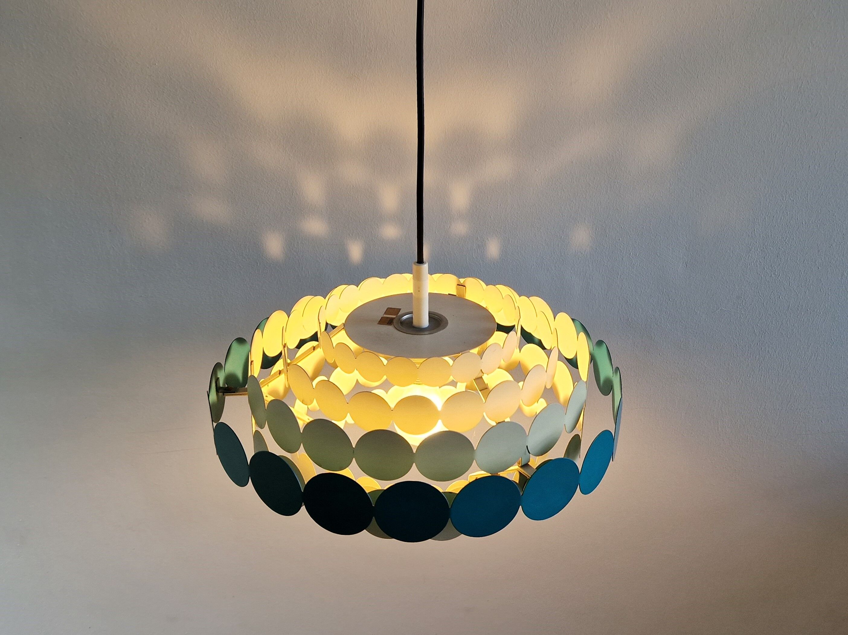 Bright Petrol and White Metal Pendant Lamp by Doria Leuchten, Germany 1960s