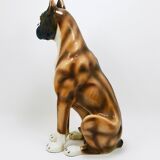 Life-size boxer dog statue in majolica, glazed ceramic, Italy, 1970s.