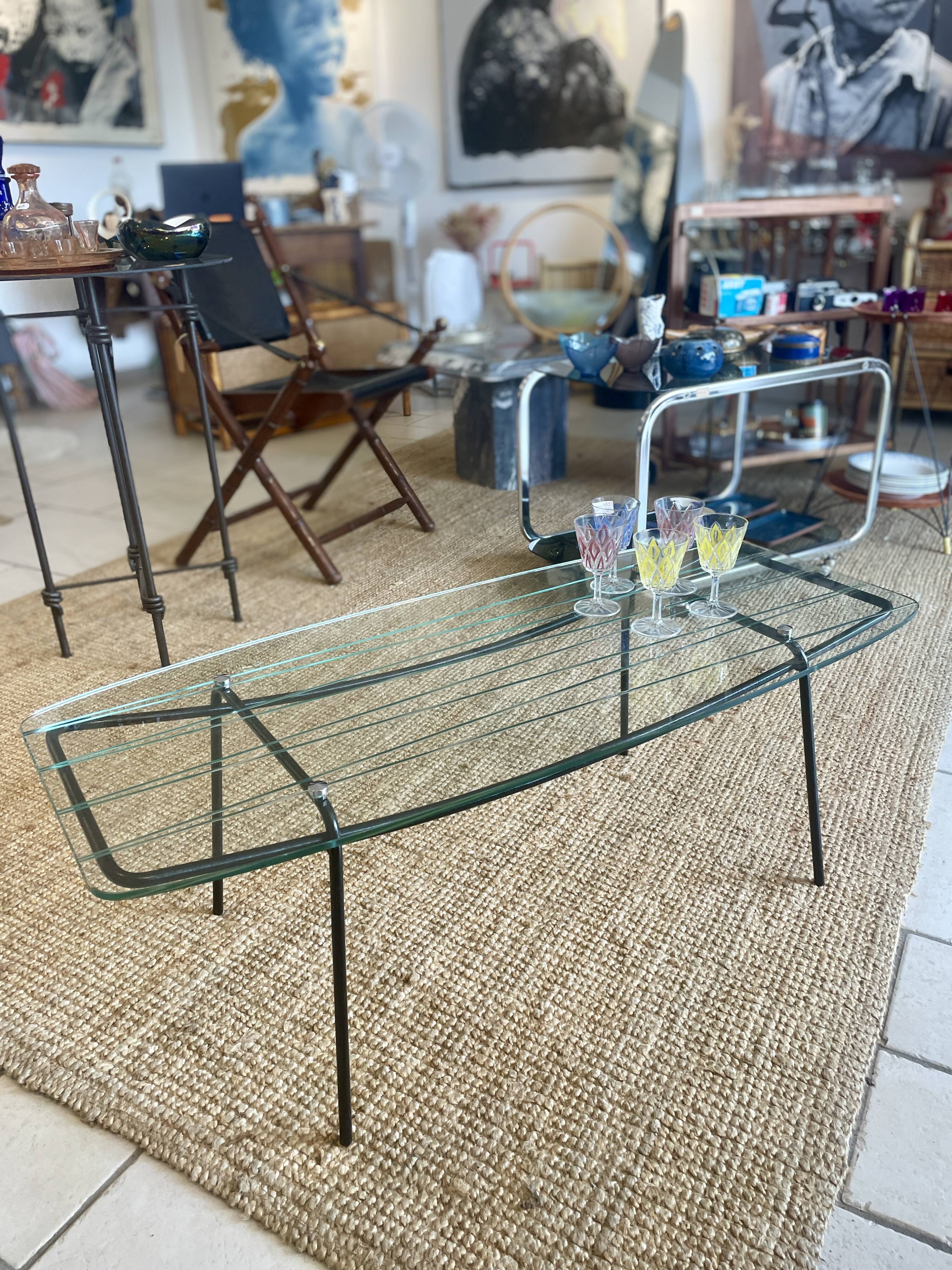 Mid-century glass and metal coffee table - 1950