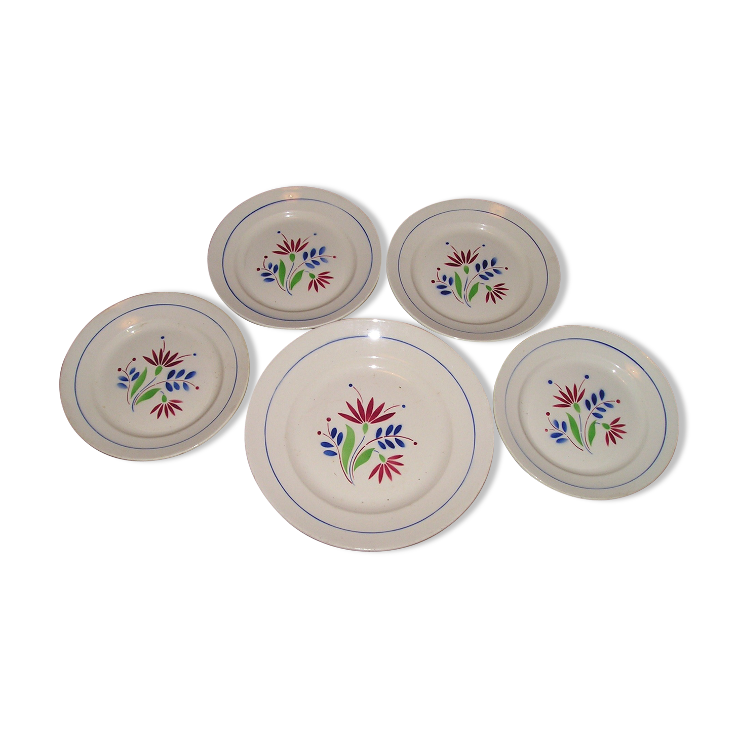 Set of 4 dinner plates and round top, K & G Luneville faience model "Rafael"