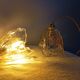 Pair of draped blown glass hanging lamps, ocher twisted wire
